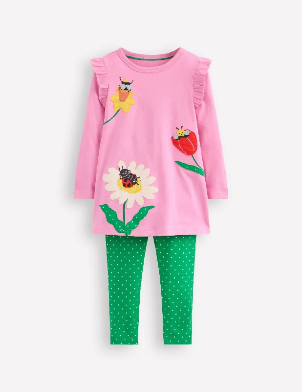 Appliqué Tunic and Legging Set-Vintage Mauve Bugs Comfortable Running Leggings