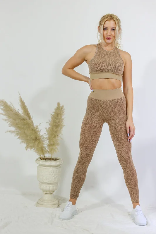 Legging and High Neck Top Set - Snake Print Comfortable Capri-Length Leggings