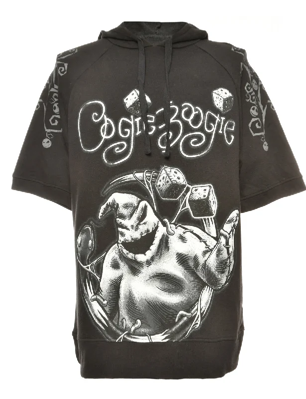 Black Printed Hoodie - M Hoodie with Bell Sleeves Flared Feminine
