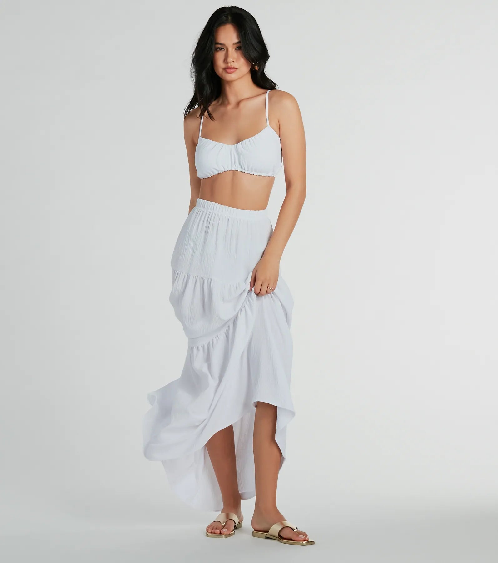 Flawless Duo Ruched Tube Crop Top Striped Floral Plaid