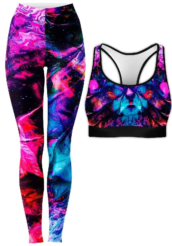 Supine Rave Bra and Leggings Combo Trendy Black Mesh Leggings