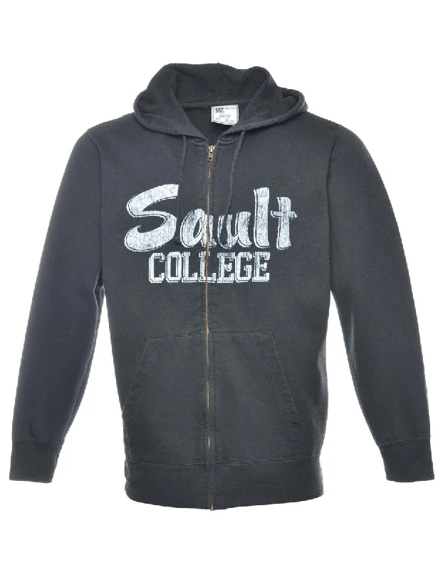 Black Sault College Hoodie - M Hoodie with Zipper Placket Modern Functional