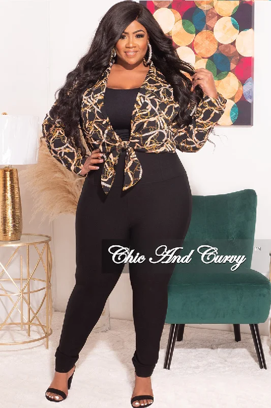 Final Sale Plus Size Long Sleeve Chiffon Collar Kimono Crop Top in Black Chain Print Anti-Shrink Durable Soft Final Sale Plus Size Long Sleeve Chiffon Collar Kimono Crop Top in Black Chain Print Anti-Shrink Durable Soft