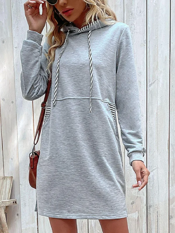 Striped Drawstring Long Sleeve Hoodie Hoodie with Patch Decorative Personalized
