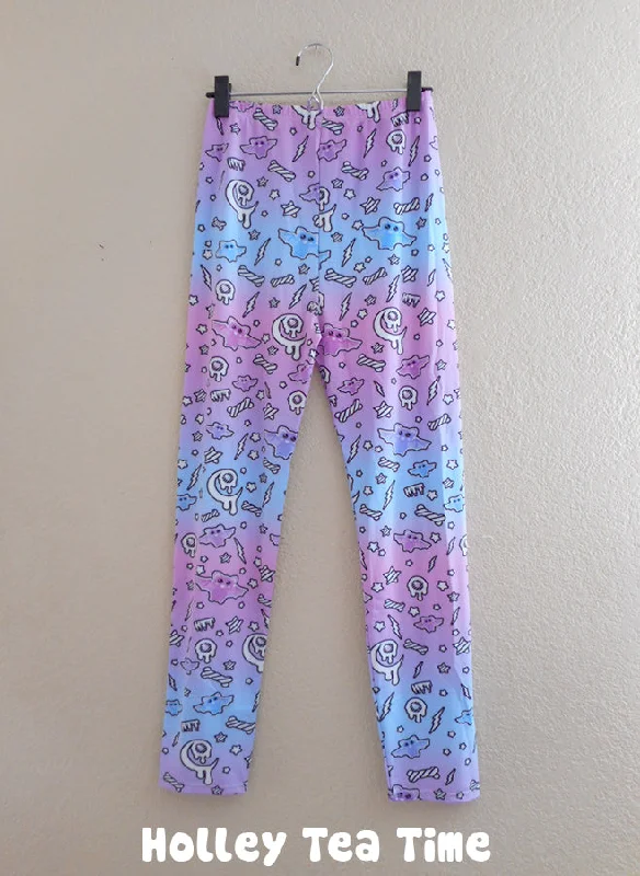 Milky pastel bat night leggings [made to order] Fashionable High-Rise Workout Leggings