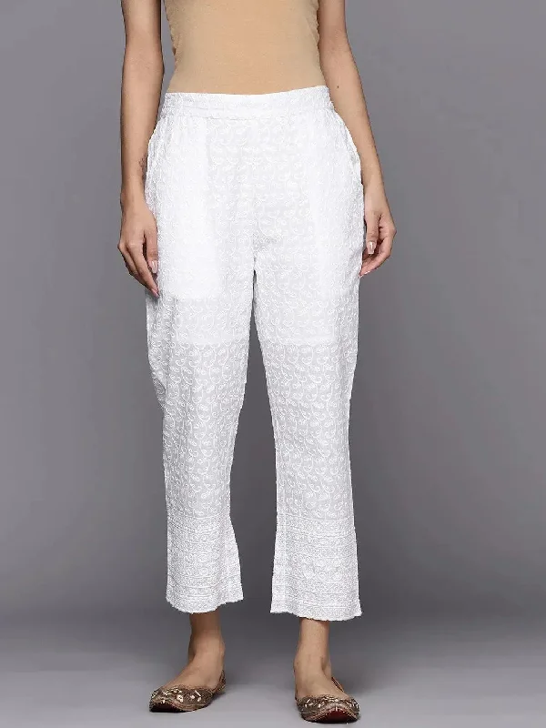 White Embroidered Cotton Trousers Trousers stylish modern