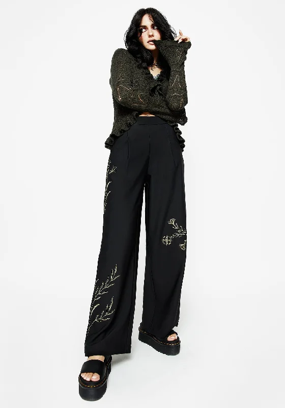 Herald Embroidered Wide Leg Trousers Trousers cozy soft
