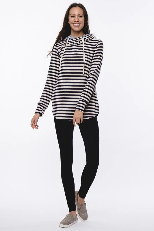 Clara Striped Terry Hoodie Hoodie with Ribbed Cuffs Snug Fit Comfort