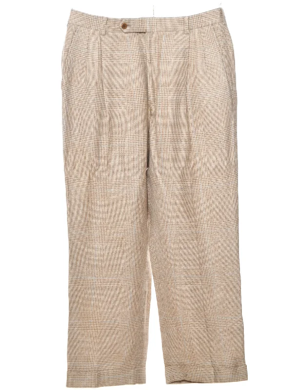 Light Blue & White Houndstooth Check Pleated Trousers - W34 L27 Trousers practical easy-care