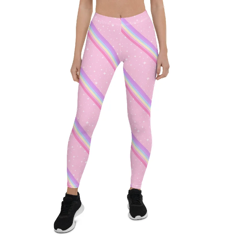 Kawaii Sparkle Cake Rainbow Beam Leggings Trendy Leather-Look Workout Leggings