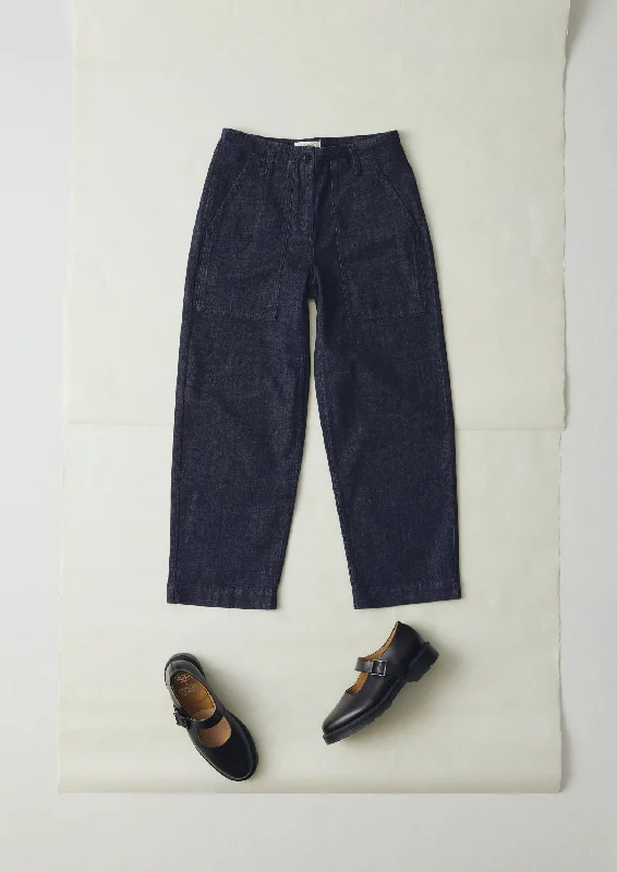 Indigo Denim Workwear Trousers | Indigo Trousers Striped Patterned