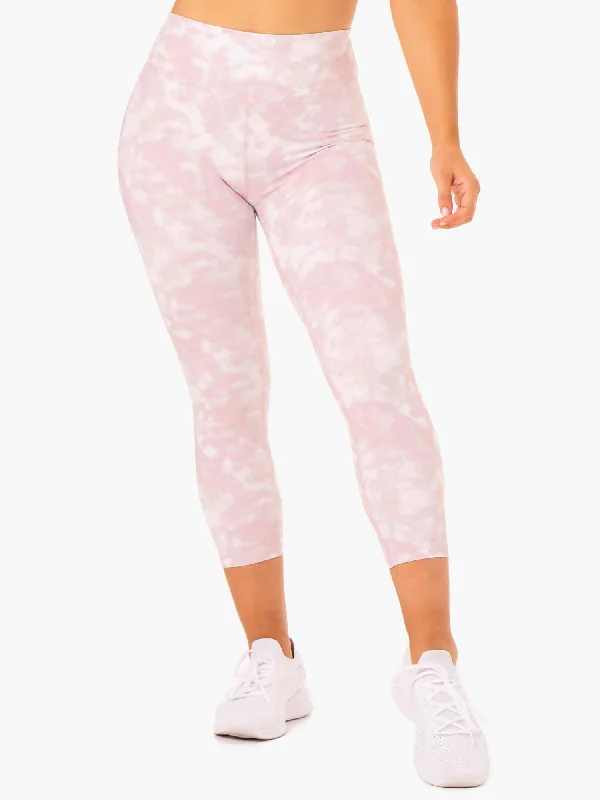 Tie Dye 7/8 Leggings - Mauve Pink Tie Dye Fashionable Printed Legging Pants