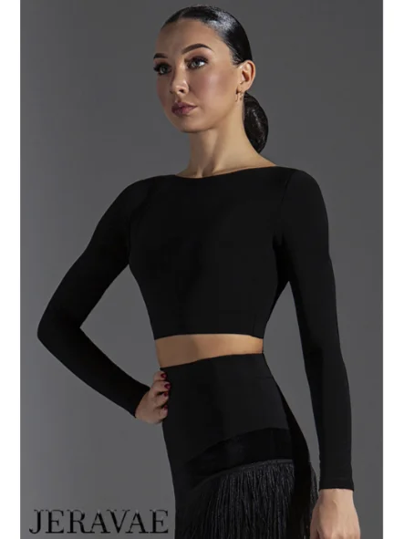 Simple Practice Crop Top for Ballroom or Latin with Long Sleeves and High Neck PRA 603 Zippered Buttoned Snapped Simple Practice Crop Top for Ballroom or Latin with Long Sleeves and High Neck PRA 603 Zippered Buttoned Snapped