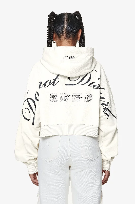 Vrena Oversized Cropped Hoodie Washed Salty Cream Hoodie with Ribbed Neckline Snug Warm