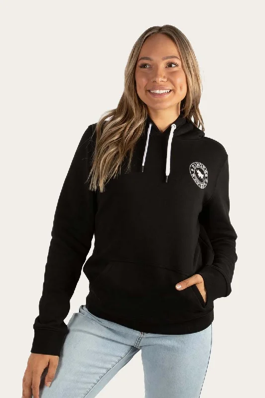 Signature Bull Womens Pullover Hoodie - Black/White Short Puff Sleeve