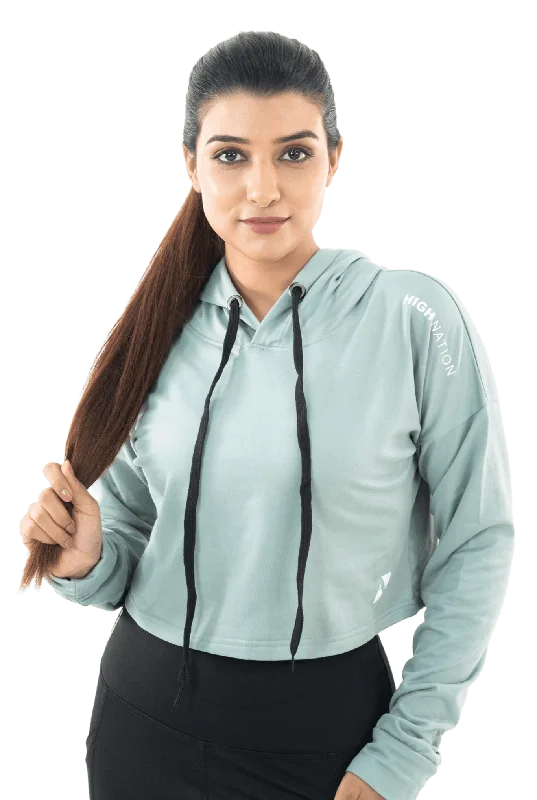 Aqua Blue Cozy Cropped Hoodie Hoodie with Zipper Placket Modern Functional