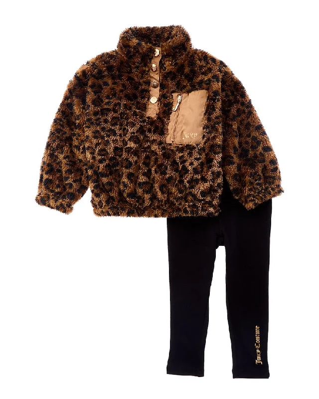Juicy Couture 2pc Sherpa Pullover & Legging Set Three Quarter Sleeve