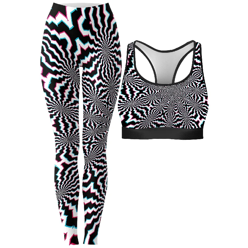 Fractal Ripples Rave Bra and Leggings Combo Trendy Patterned Leggings