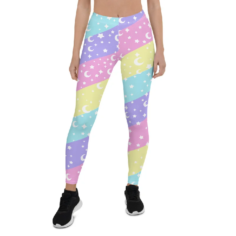 Cosmic Rainbow Leggings Trendy Foil Finish Leggings