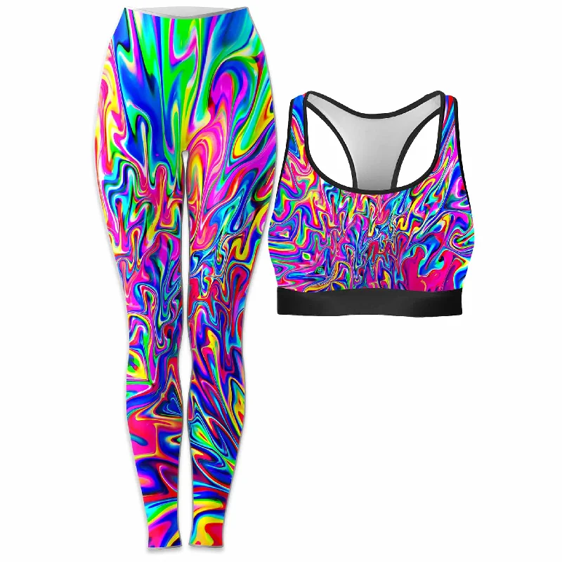 Sonic Blooming Rave Bra and Leggings Combo Trendy Spandex Leggings