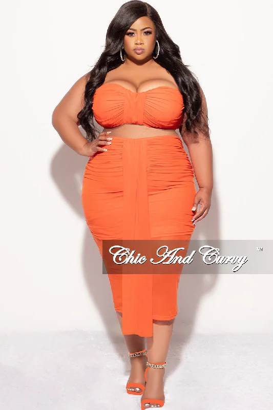 Final Sale Plus Size Sheer 2pc Strapless Crop Top and Skirt Set in Orange Chenille Fabric Brocade Fabric Lace Fabric Final Sale Plus Size Sheer 2pc Strapless Crop Top and Skirt Set in Orange Chenille Fabric Brocade Fabric Lace Fabric