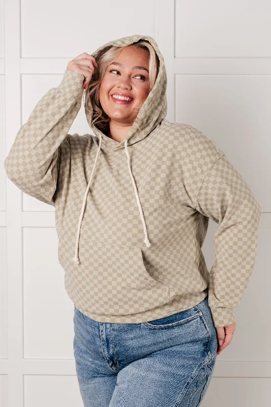 Hazel Blues® | Ask Me Out Checkered Hoodie in Sage Hoodie with Applique Textured Unique Hazel Blues® | Ask Me Out Checkered Hoodie in Sage Hoodie with Applique Textured Unique