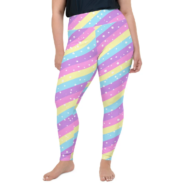 Starry Party Rainbow Plus Size Leggings Comfortable Leggings with Pockets