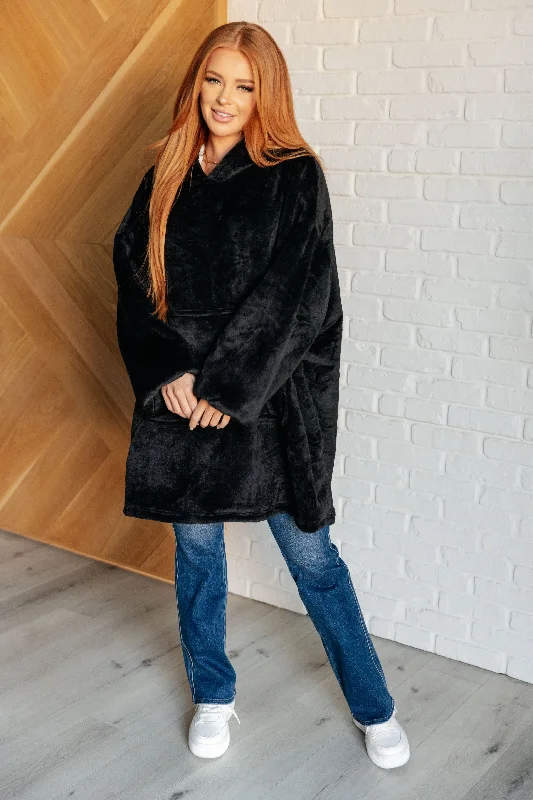 Hazel Blues® | Oversized Velour Blanket Hoodie in Black Hoodie with Hem Fringe Bohemian Relaxed Hazel Blues® | Oversized Velour Blanket Hoodie in Black Hoodie with Hem Fringe Bohemian Relaxed