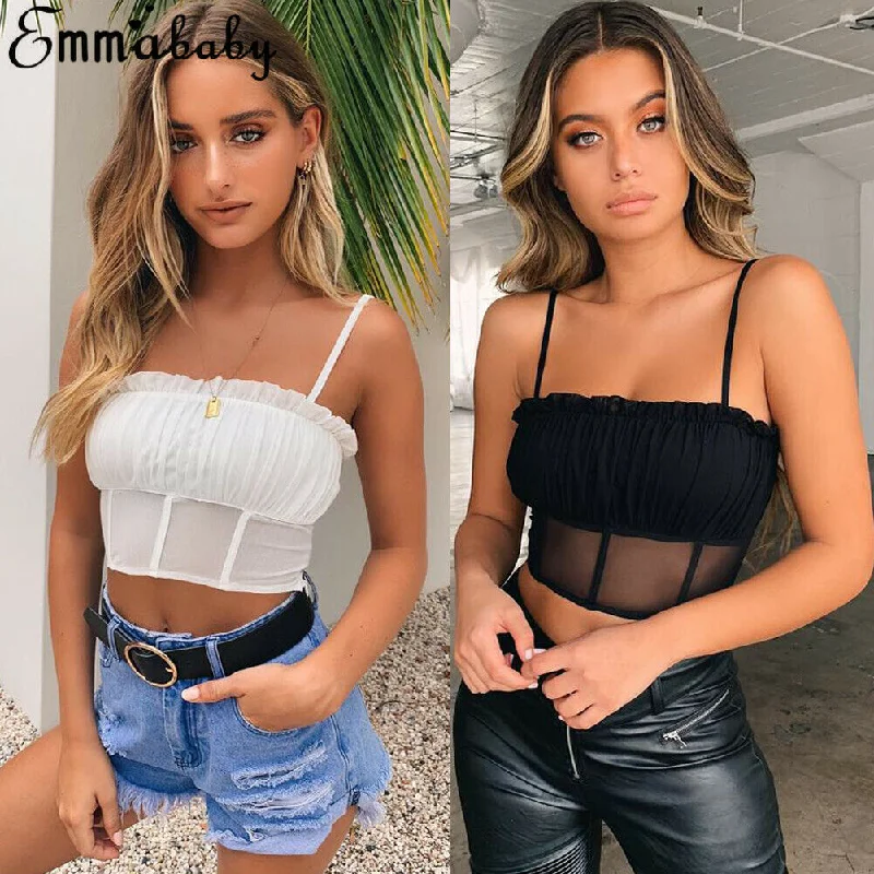 Ruffle Crop Top Welt Pockets Slit Pockets Flap Pockets