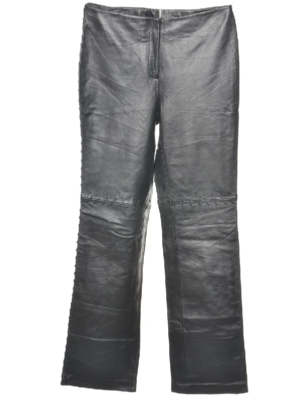 Leather Black Straight-Leg Trousers - W30 L32 Trousers Lace Delicate