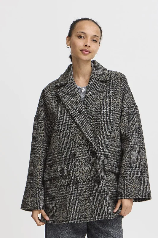 RELAXED FIT PLAID COAT Zip Front Button Front Snap Front