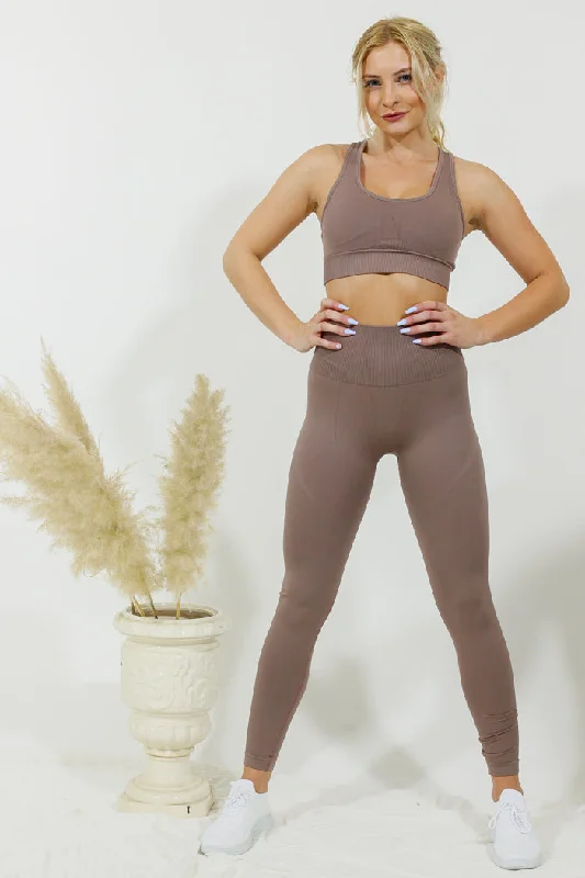Legging and Top Set - Tan Comfortable Bootcut Workout Leggings