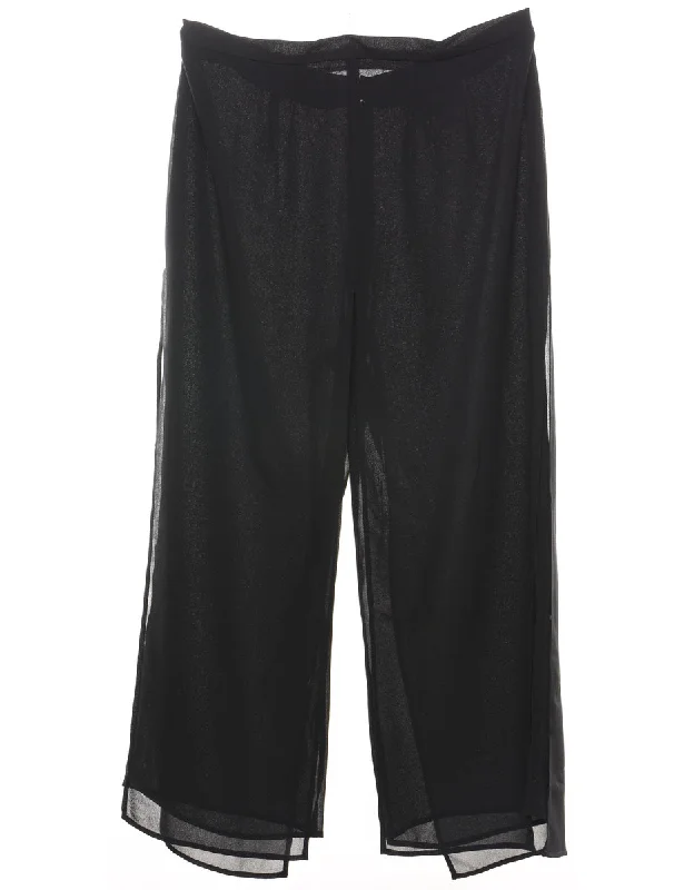 Flared Leg Black Sheer Layer Trousers - W33 L26 Trousers Pleated Formal