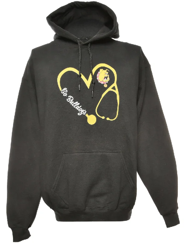 Black Printed Sweatshirt - L Hoodie with Ribbed Neckline Snug Warm