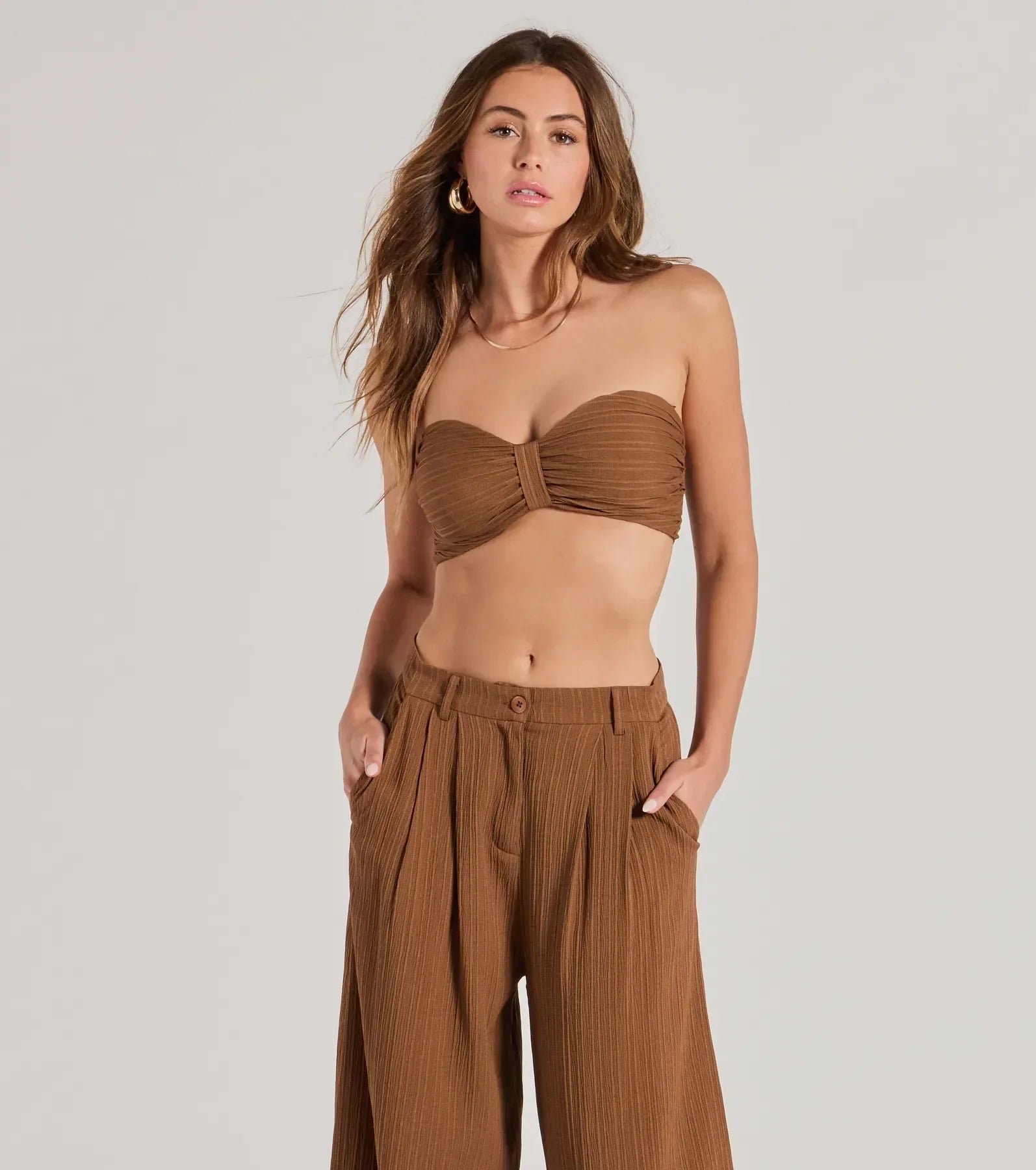 Endless Vacay Strapless Tube Crop Top Notch Collar Peter Pan Collar Cowl Neck