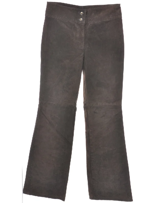Suede Dark Brown Tapered Trousers - W31 L32 Trousers Denim Distressed
