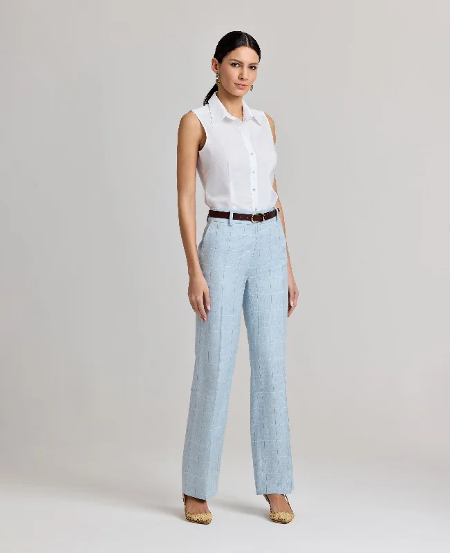 Tania Wool Blend Trousers In Blue Check Trousers cozy comfortable
