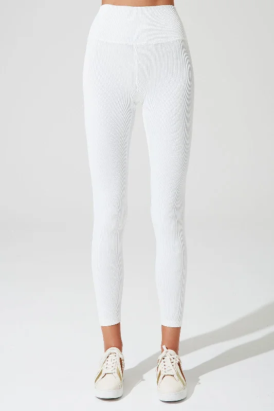 7/8 High Waist Ribbed Legging - White Trendy Digital Print Leggings
