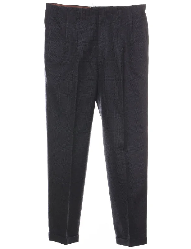 Navy Checked Pattern Trousers - W30 L27 Trousers Low Rise Relaxed