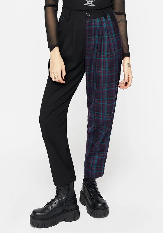 Stereo Spliced Check High Waist Tapered Trousers Trousers practical easy-care