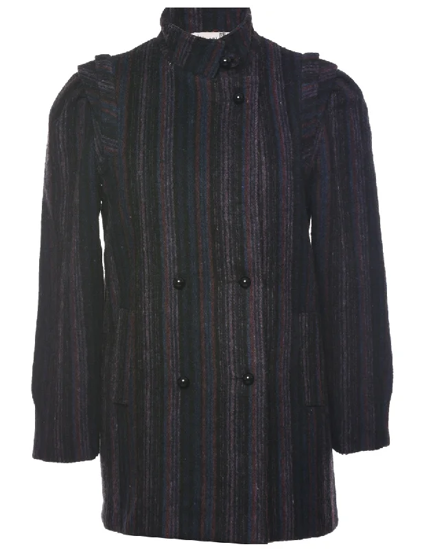 Striped Pattern Wool Coat - L Blouse Shirt Tunic