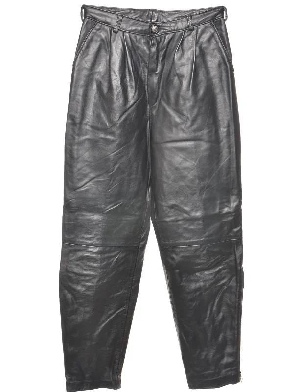 Leather Black  High Waisted Pleated Trousers - W27 L27 Trousers Mesh Breathable