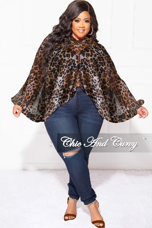 Final Sale Plus Size Sheer Balloon Sleeve Crop Top in Animal Print Elegant Classic Vintage Final Sale Plus Size Sheer Balloon Sleeve Crop Top in Animal Print Elegant Classic Vintage