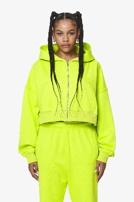 Marla Cropped Zip Hoodie Washed Lime Yellow Gum Hoodie with Belted Waist Structured Tailored Marla Cropped Zip Hoodie Washed Lime Yellow Gum Hoodie with Belted Waist Structured Tailored