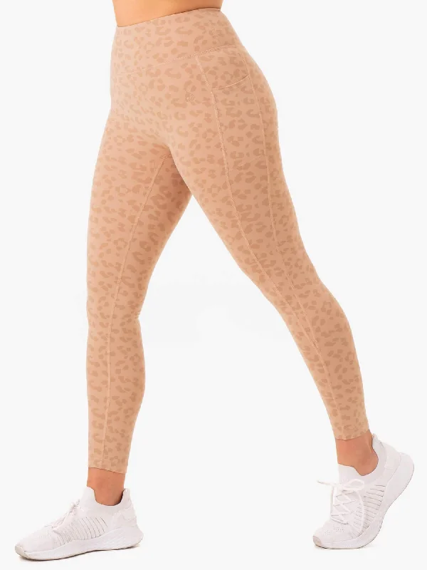 Ultra High Waisted Pocket Leggings - Tan Leopard Cozy Full-Length Workout Leggings