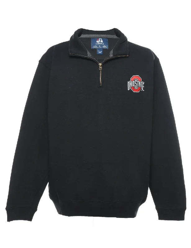Black Quarter-Zip Ohio State Embroidered Plain Sweatshirt - L Hoodie with Turtle Neck Cozy Winter