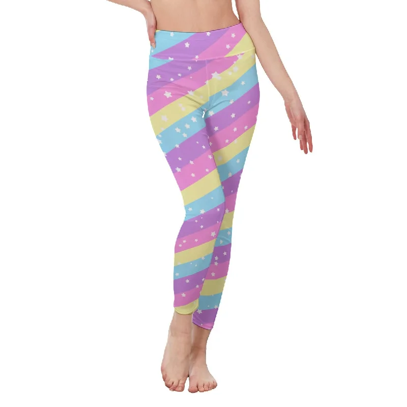 Starry Party Stripes Women's High-Waisted Leggings Stylish Winter-Ready Leggings