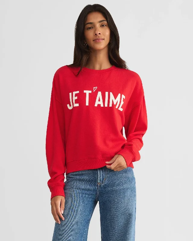 First Date Je Taime Sweatshirt Hoodie with Hem Elastic Stretchable Comfortable