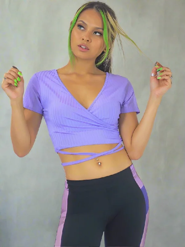 Pastel Aesthetic Ribbed Lilac Crop Top Spandex Blend Rayon Blend Denim Blend