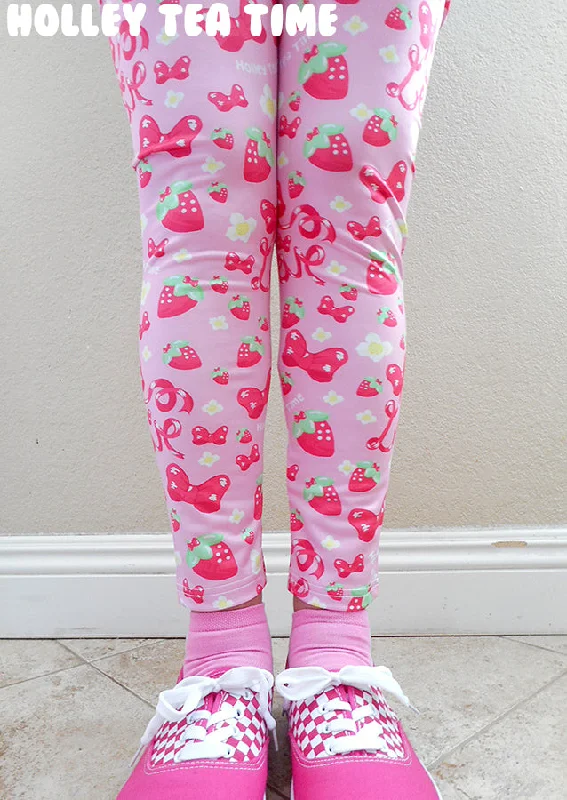 Strawberry ribbon leggings [made to order] Trendy Sporty Compression Leggings